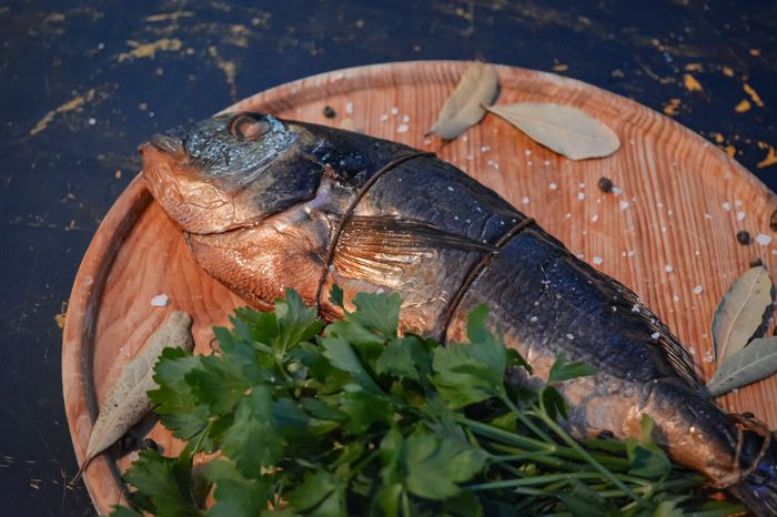 Hot-smoked sea bream