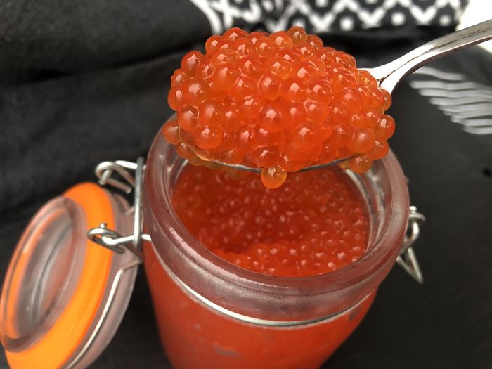 Lightly salted trout caviar
