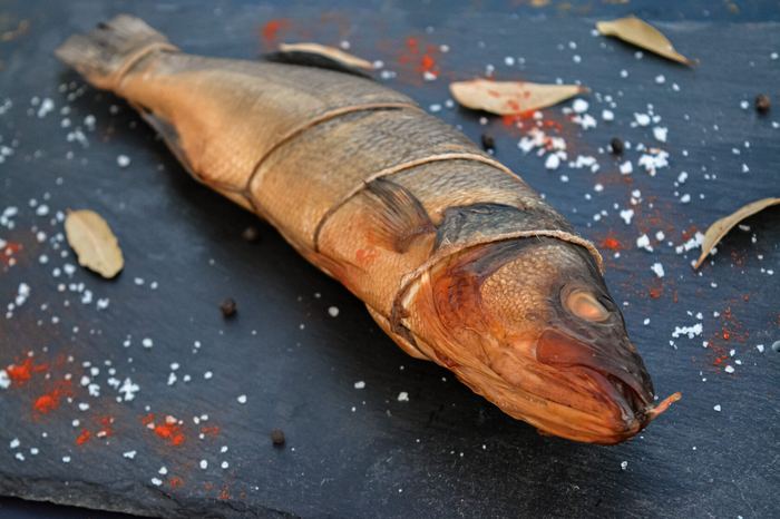 Hot-smoked sea bass